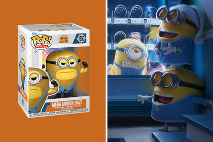 Split of a Despicable Me 4 Pop! and A scene from Despicable Me 4