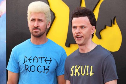 Ryan Gosling and Mikey Day cosplay as Beavis and Butt-Head from "Beavis and Butt-Head".