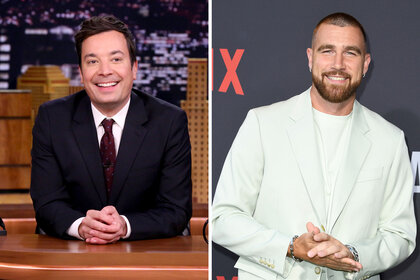 Split of Jimmy Fallon and Travis Kelce