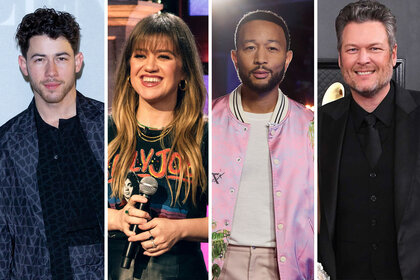 Split of Nick Jonas, Kelly Clarkson, John Legend, and Blake Shelton