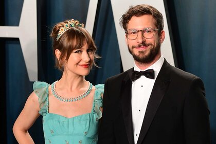 Andy Samberg and Joanna Newsom on the red carpet at the 2020 Vanity Fair Oscar Party