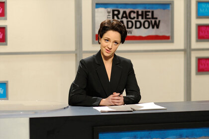 Abby Elliott as Rachel Maddow during a Saturday Night Live skit