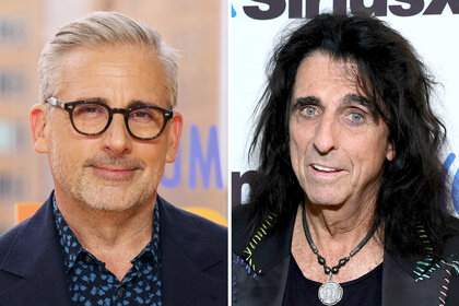 A split of Steve Carell and Alice Cooper