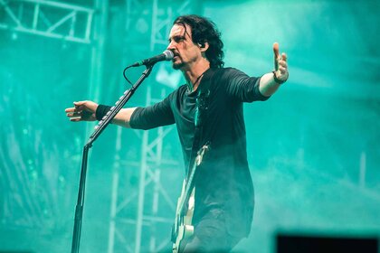 Joe Duplantier of Gojira french band performs onstage.