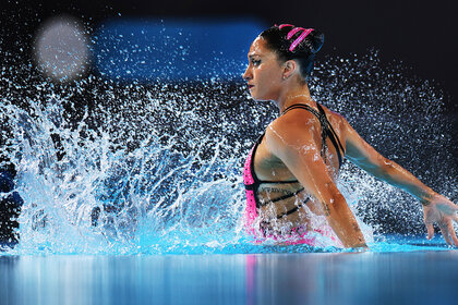 Anita Alvarez and Ruby Remati of Team USA perform their routine in the Women's Duet Free