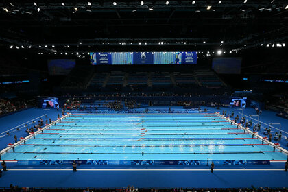 Wide shot. of the Olympic pool