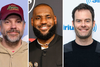 Split of Jason Sudeikis, Lebron James, and Bill Hader