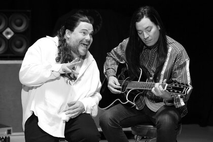 Jack Black and host Jimmy Fallon during the "More Than Words" music video skit