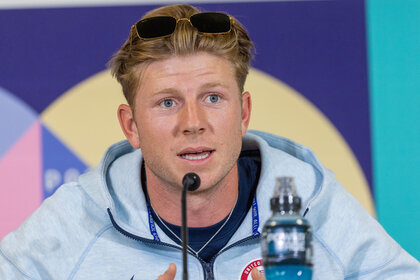 Hunter Woodhall speaks at the Para Athletics Opening Press Conference