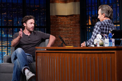 Casey Affleck speaks to Seth on Late Night With Seth Meyers on August 14, 2024.