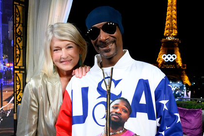 Martha Stewart and Snoop Dogg pose on the set of NBCUniversal's Primetime in Paris