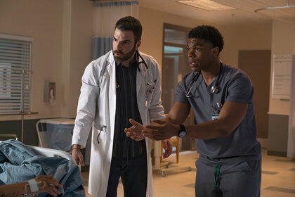 Dr Oliver Wolf and Dr Jacob Nash in a hospital room on Brilliant Minds Season 1 Episode 2