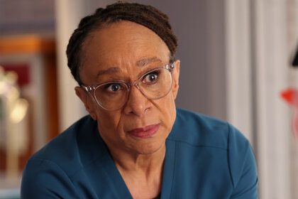 Sharon Goodwin looks concerned on Chicago Med Season 10 Episode 1