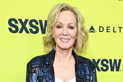 Jean Smart wears a blue sequin jacket on the red carpet at SXSW