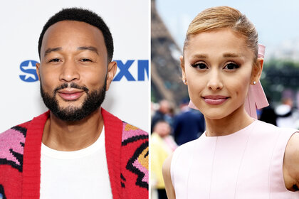 A split of John Legend and Ariana Grande