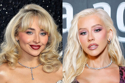 A split of Sabrina Carpenter and Christina Aguilera.