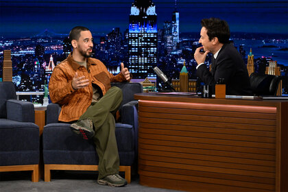 Mike Shinoda during an interview on The Tonight Show Starring Jimmy Fallon Episode 2022