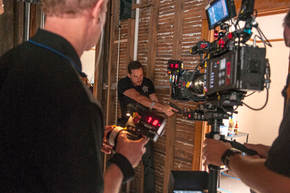 A camera man films Jesse Lee Soffer as Jay Halstead on Chicago P.D Season 3 Episode 2