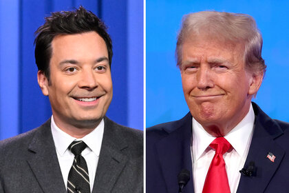 A split of Jimmy Fallon and Donald Trump