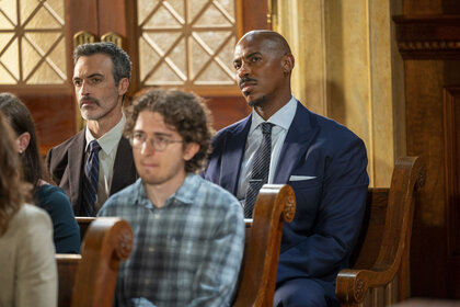 Det. Vincent Riley (Reid Scott) and Det. Jalen Shaw (Mehcad Brooks) in Law & Order Season 24, Episode 2.