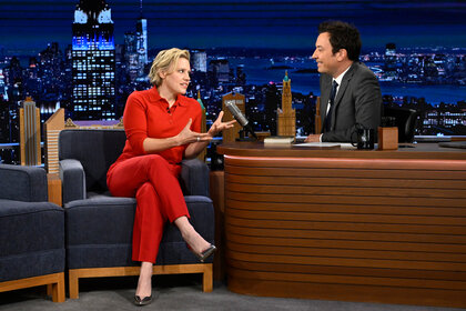 Kate McKinnon wears a red jumpsuit on the tonight show starring jimmy fallon season 12 episode 5