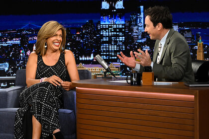 Hoda Kotb laughs with Jimmy on The Tonight Show Season 12 Episode 9