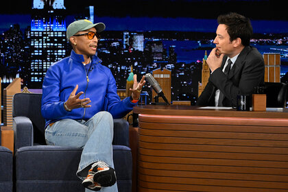 Pharrell Williams talks to jimmy on the tonight show starring jimmy fallon season 12 episode 11