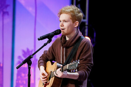 Chase Goehring performs on stage on America's Got Talent Season 12 Episode 2