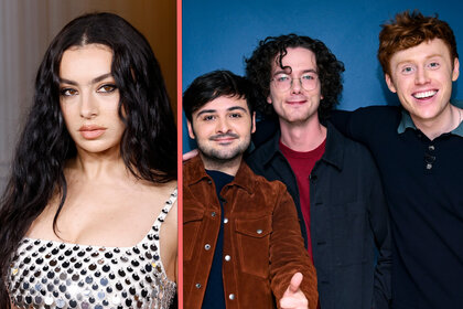 A split of Charli XCX and comedy trio Please Don't Destroy featuring John Higgins, Martin Herlihy, and Ben Marshall.