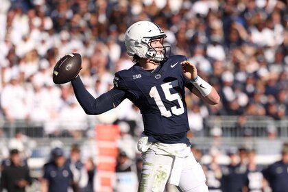 Drew Allar of the Penn State Nittany Lions throws a ball.