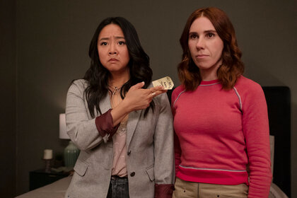 Stephanie Hsu as Ruby and Zosia Mamet as AJ in Season 1 Episode 3 of Laid.