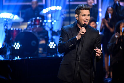 Michael Bublé performs during Season 12 Episode 27 of The Tonight Show Starring Jimmy Fallon