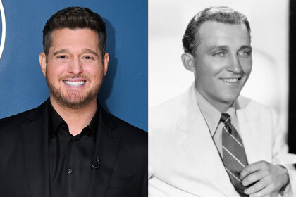 A split featuring Michael Buble and Bing Crosby.