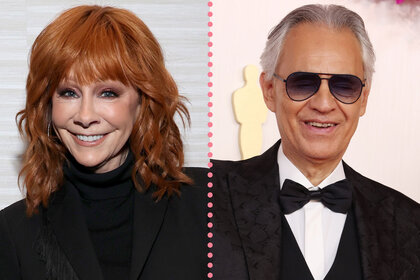 A split of Reba McEntire and Andrea Bocelli.