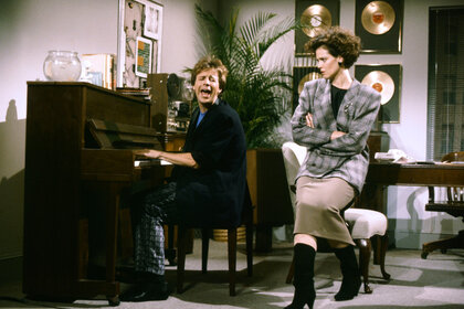 Dana Carvey and Sigourney Weaver during a sketch on Saturday Night Live