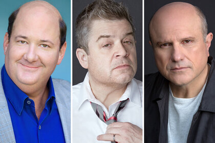 A split of Brian Baumgartner, Enrico Colantoni and Patton Oswalt