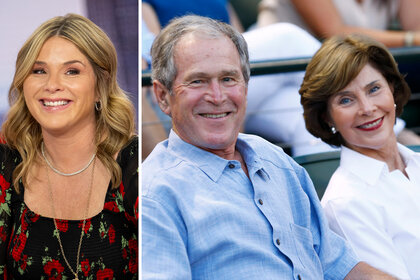 A split of Jenna Bush Hager and George W. Bush and Laura Bush