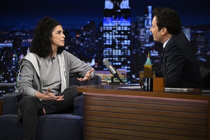 Sarah Silverman speaks with host Jimmy Fallon on The Tonight Show Starring Jimmy Fallon Episode 1258.