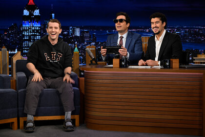 Bad Bunny and Jimmy Fallon talk to Linus Sebastian on the tonight show starring jimmy fallon Season 12 Episode 53