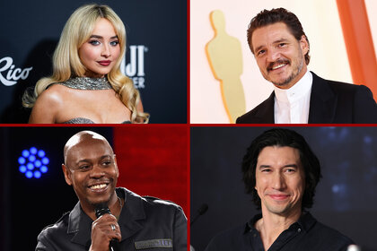 A split featuring Sabrina Carpenter, Pedro Pascal, Dave Chappelle, and Adam Driver.