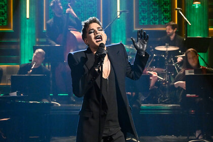 Adam Lambert sings on stage on The Tonight Show Starring Jimmy Fallon Season 12 Episode 69