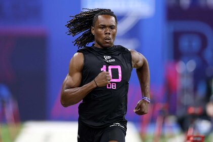 Max Hairston running during a drill for the NFL Scouting Combine.