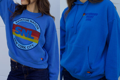 Blue "SNL" Aviator Nation New York City sweatshirt.