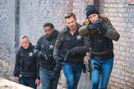 Pictured: (l-r) Jason Beghe as Hank Voight, LaRoyce Hawkins as Kevin Atwater, Patrick John Flueger as Adam Ruzek, Marina Squerciati as Kim Burgess