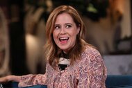 Jenna Fischer smiling and laughing during Busy Tonight.