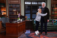 Abby Stone (Melissa Rauch) and Dan Fielding (John Larroquette) appear in Season 2 Episode 1 of Night Court