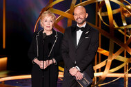 Jon Cryer and Holland Taylor onstage at the 2024 Emmys