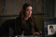 Kim Burgess types on a computer in Chicago P.D. Episode 1102