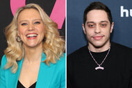 A split of Kate Mckinnon and Pete Davidson