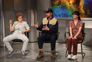 Kate McKinnon, Ryan Gosling, and Sarah Sherman during the "Close Encounter" Cold Open on Saturday Night Live Episode 1861, on April 13, 2024.